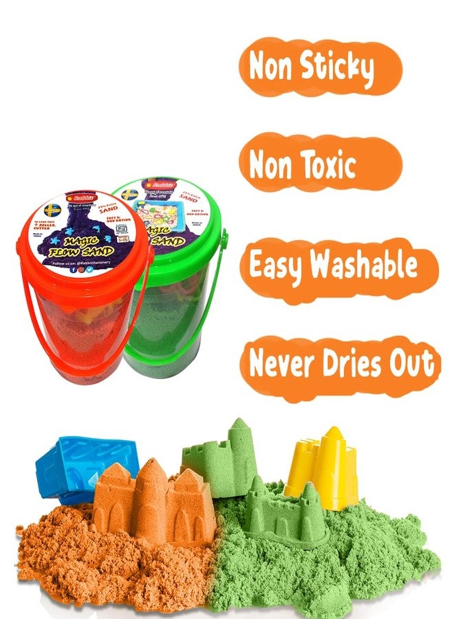 Rabbit Magic Flow 1KG Play Sand Bucket for Kids - Includes 20 Fun Moulds, Roller & Cutter | Soft, Mess-Free Sand for Creative Play & Sensory Fun | Age 5+ (Orange-Green) - Image 4